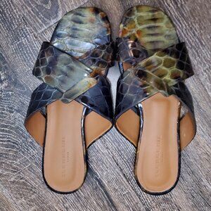 Clergerie green/black snakeskin slippers sz 37